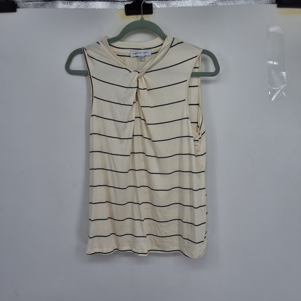 Amour Vert Xl Ivory and Black Striped Tank Top